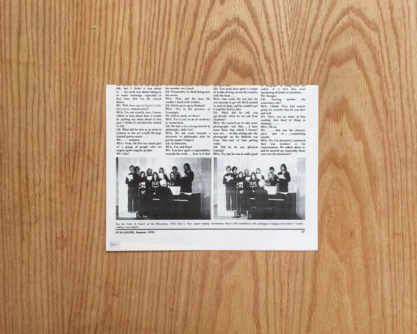 A telephone conversation with Mary Sue Ader: Los Angeles, May 28th, 1976.