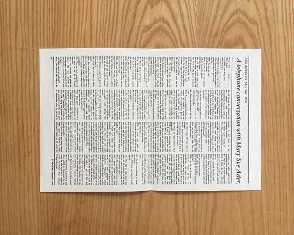 A telephone conversation with Mary Sue Ader: Los Angeles, May 28th, 1976.